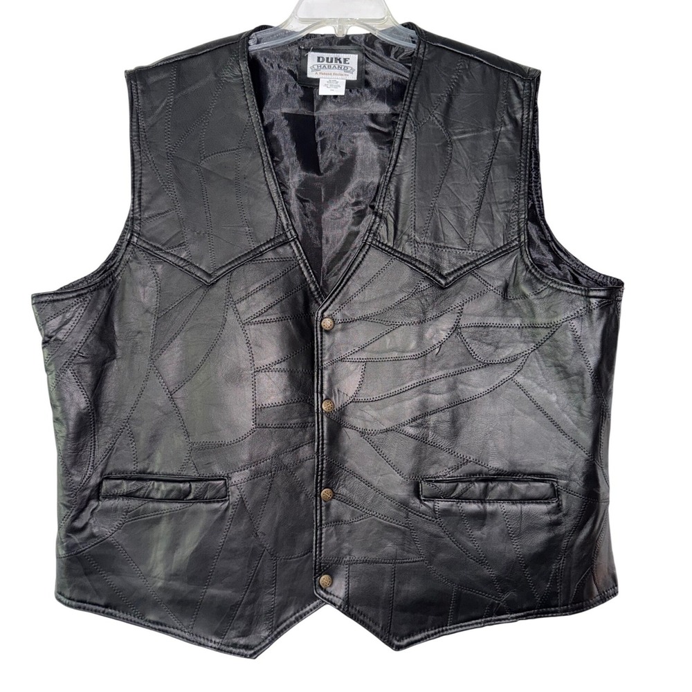 Duke‎ Haband Mens Black Patchwork Leather Vest Western Biker Mosaic 2XL 32K